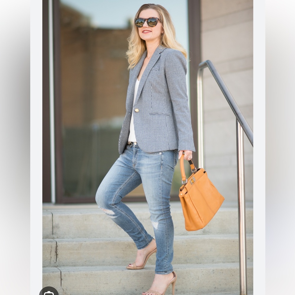 J. Crew Blue and White Checkered Blazer